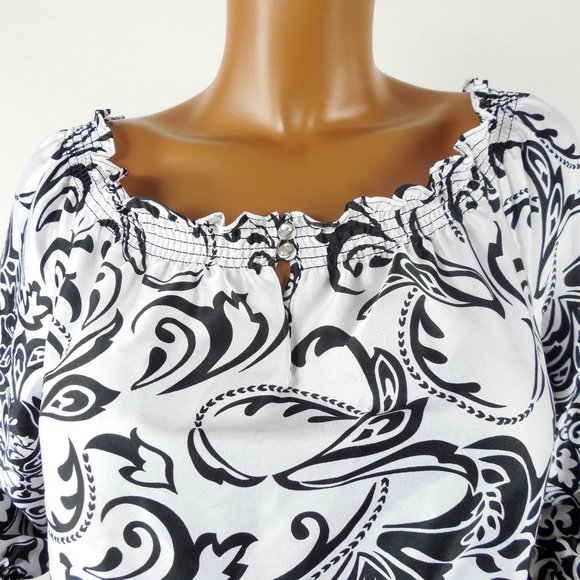 WHITE HOUSE BLACK MARKET Top L NWT Print Blouse Gem Buttons Party Shirt - Picture 7 of 12